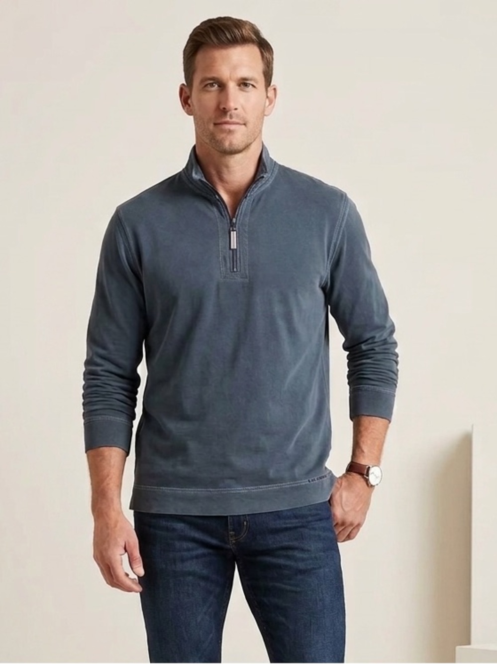True Grit Sweater large Men's 1/4 zip Blue Long Sleeve Turtleneck